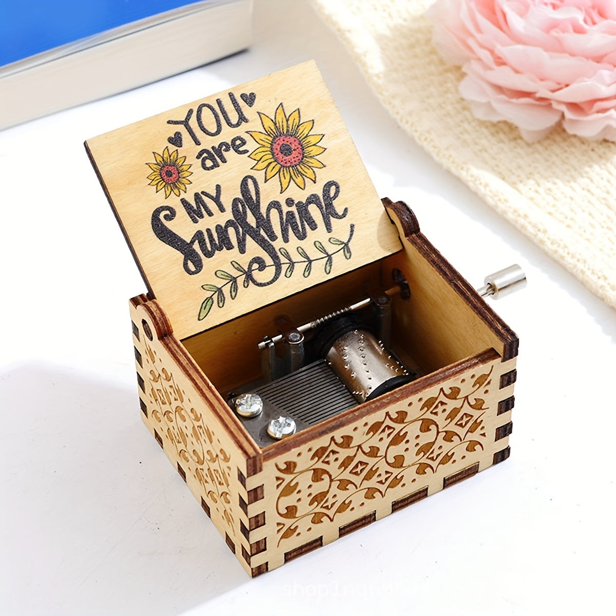Hand Cranked Wooden Music Box Classic Ornament for DIY Arts and Crafts Gift