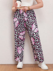  Leopard & Butterfly Print High Rise Wide Leg Trousers