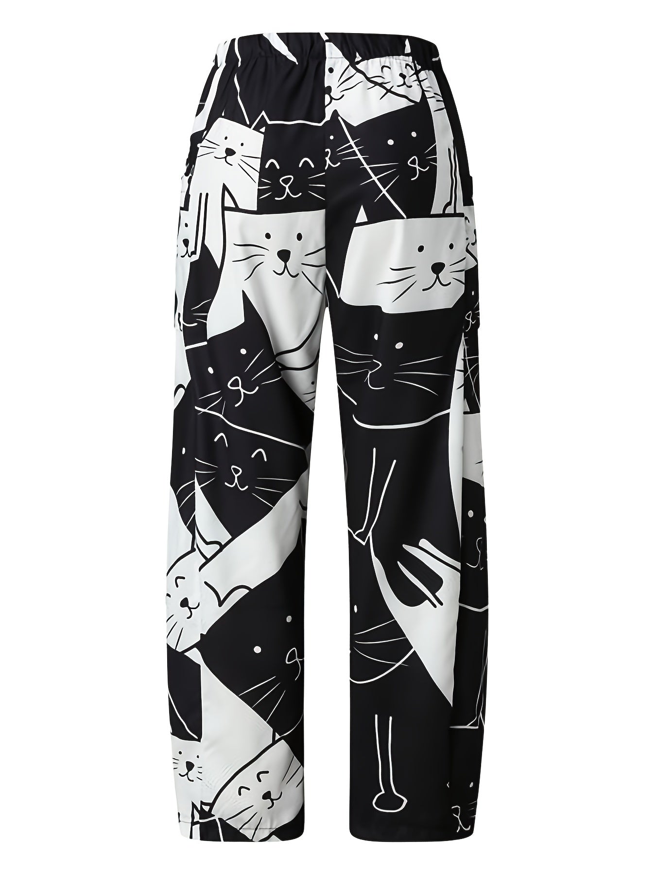  Cartoon Cat Print Wide Leg Pants