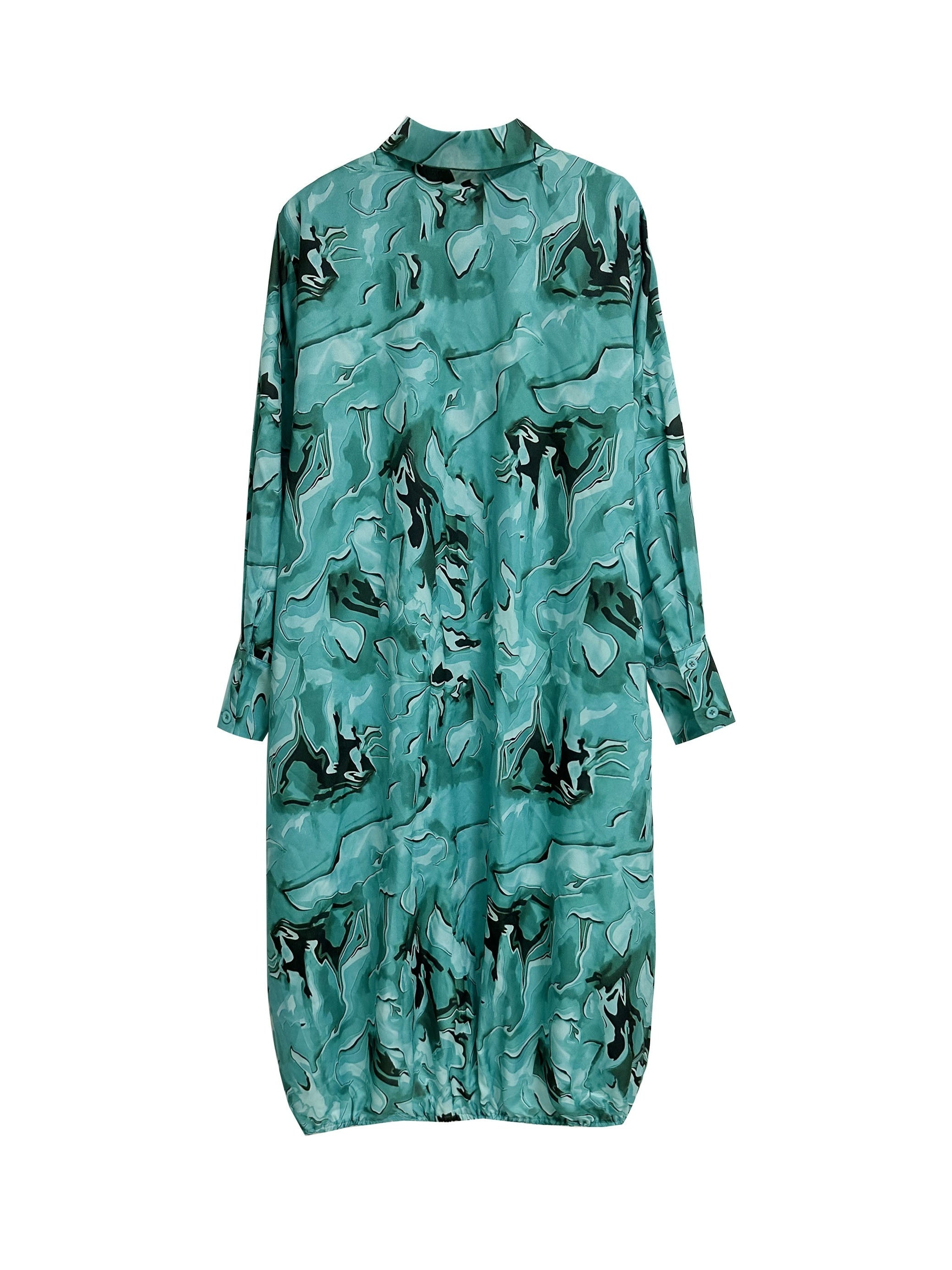 Women's Plus Marble Print Button Up Collar Dress