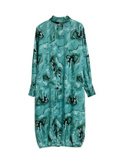 Women's Plus Marble Print Button Up Collar Dress