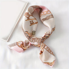 Vintage Chain Print Bandana Small Satin Square Scarf Neckerchief Head Wrap