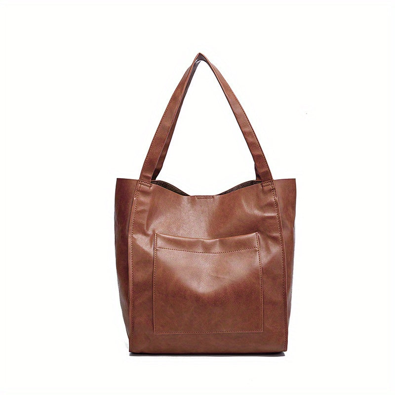 Vintage Faux Leather Tote Bag Classic Style Large Handbag for Women