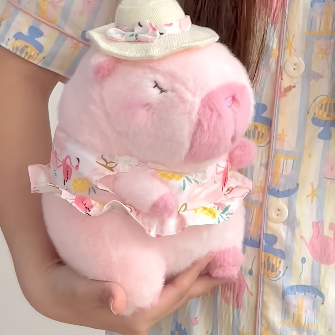 Summer Pink Capybara Plush Toy for Beach Vacation Vibes