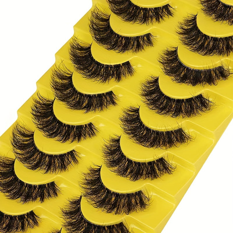 10 Pairs Fluffy Thick False Eyelashes Natural Look Wispy Curly 3D