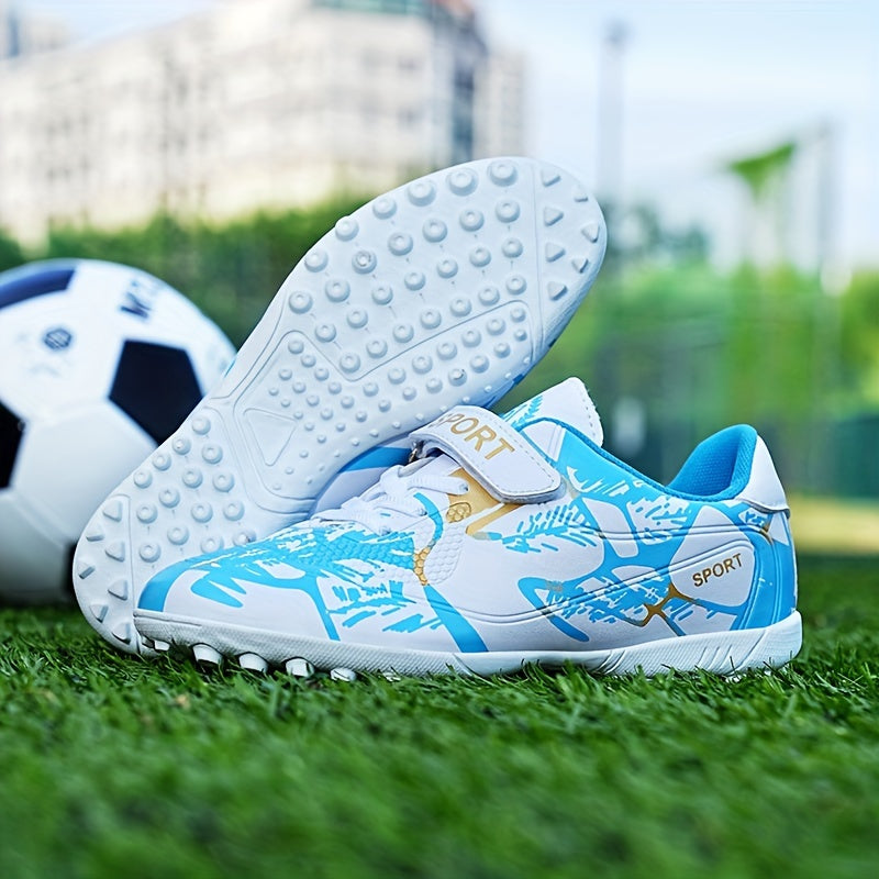 Boy's TF Football Boots Hook Loop Fastener Anti-skid Soccer Shoes