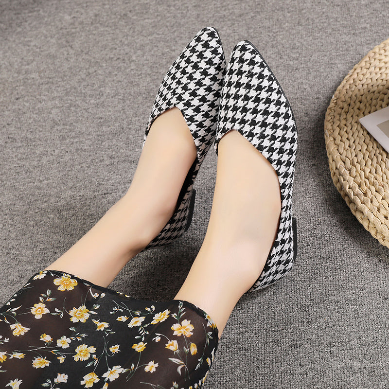 Women's Houndstooth Ballet Flats Soft Sole Slip On Shoes