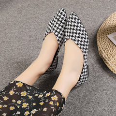 Women's Houndstooth Ballet Flats Soft Sole Slip On Shoes