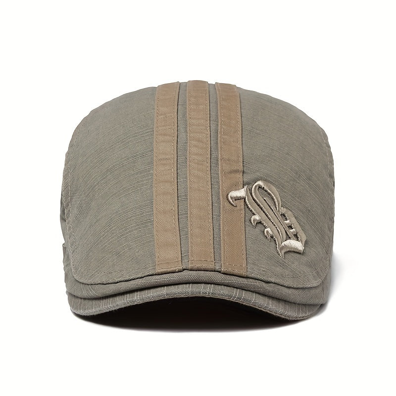 Embroidered Visor Beret Men's Adjustable Hat Vintage Casual Style