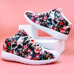 Halloween Flower & Skull High Top Running Shoes Lightweight Breathable Sneakers