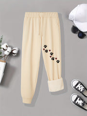 Women's Plus Size Paw & Heart Print Fleece Joggers