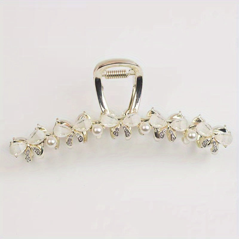 Opal Bow Hair Claw Sparkly Pearl Metal Hair Claw Ponytail Holder