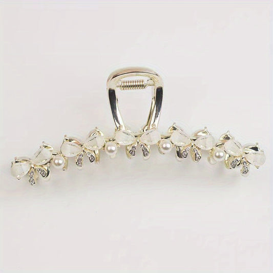 Opal Bow Hair Claw Sparkly Pearl Metal Hair Claw Ponytail Holder