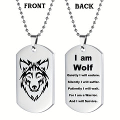 Stainless Steel Wolf Pendant Necklace for Boys 'I Am Wolf' with Chain