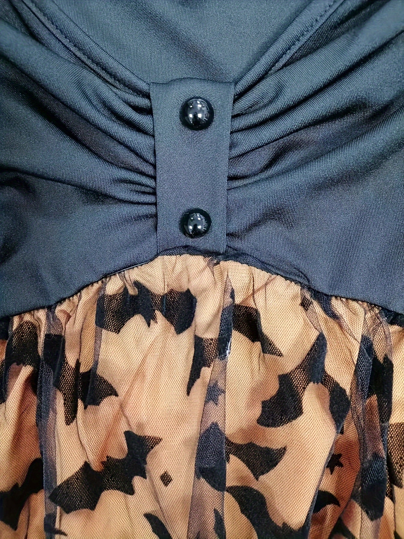  Colorblock Leopard Print Cami Dress with Mesh V Neck