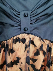  Colorblock Leopard Print Cami Dress with Mesh V Neck