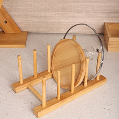 Bamboo Dish Storage Rack Stand Drain Tray Holder for Kitchen Supplies