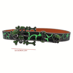 Green Large Skull Rhinestone Belt Hip hop Punk Stylish Men