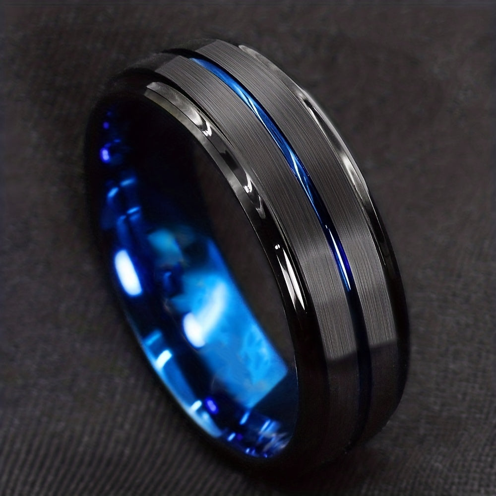 Men's Groove Beveled Stainless Steel Ring