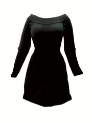  Off Shoulder Long Sleeve Knee Length Dress