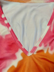  Tie Dye Long Sleeve Notched Neck Mini Dress