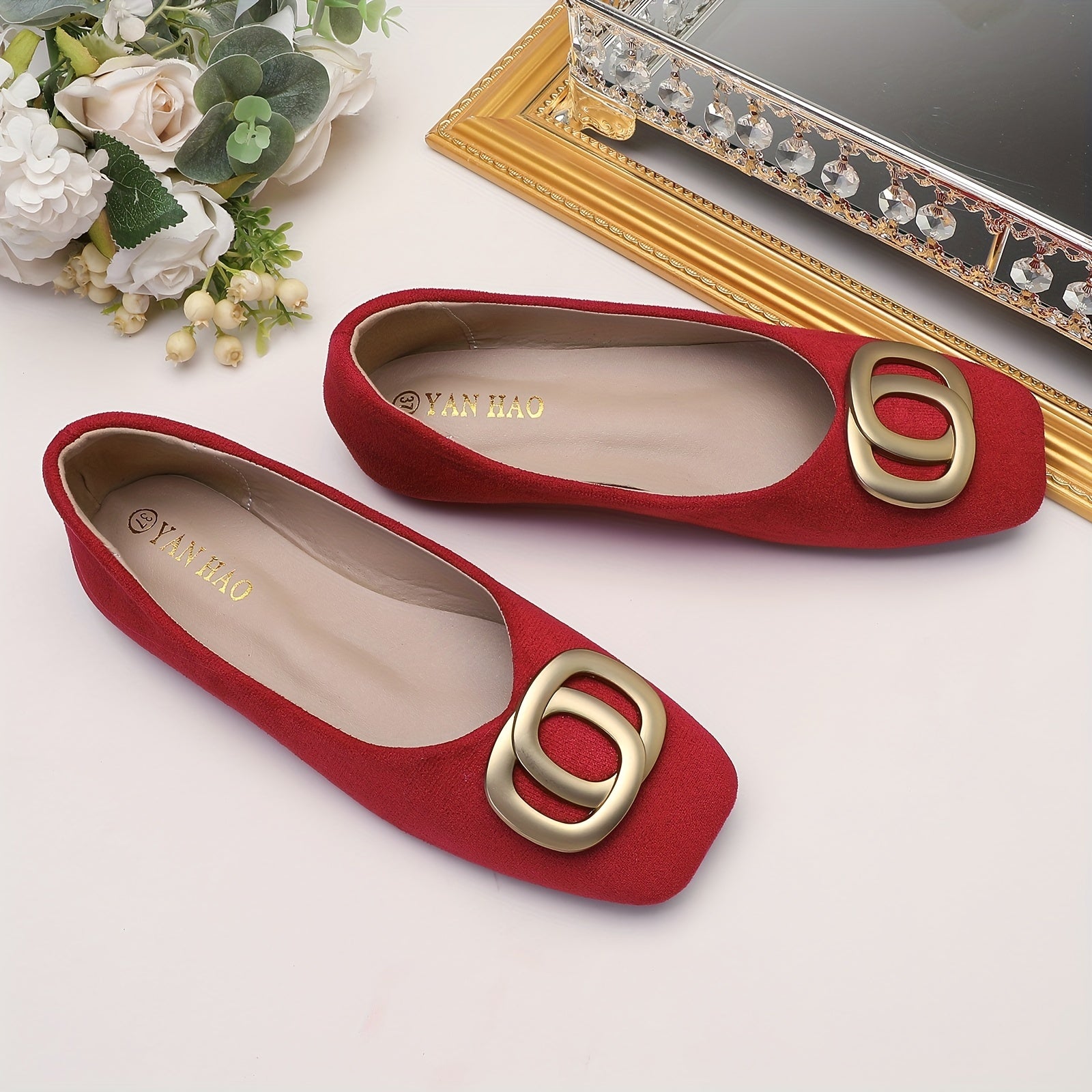 Women's Square Toe Ballet Flats Soft Sole Slip On Shoes