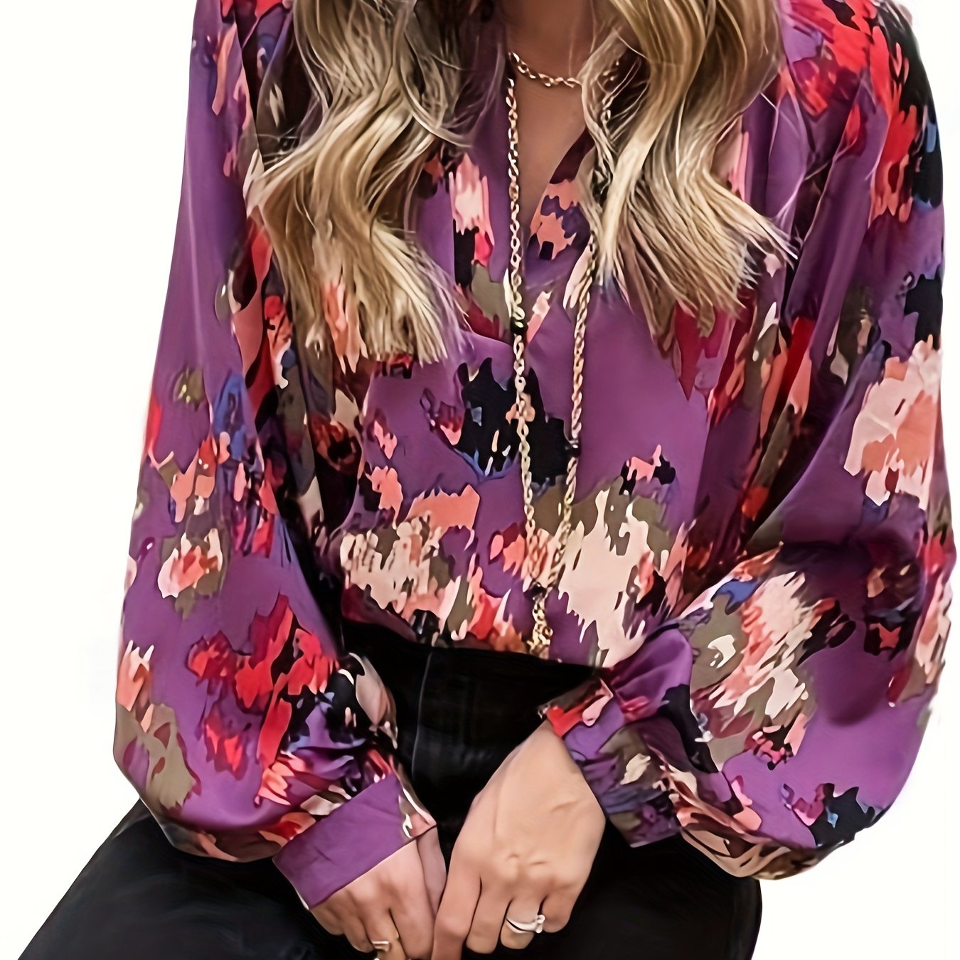  Boho Blouse Lantern Sleeve V Neck Tunic Top