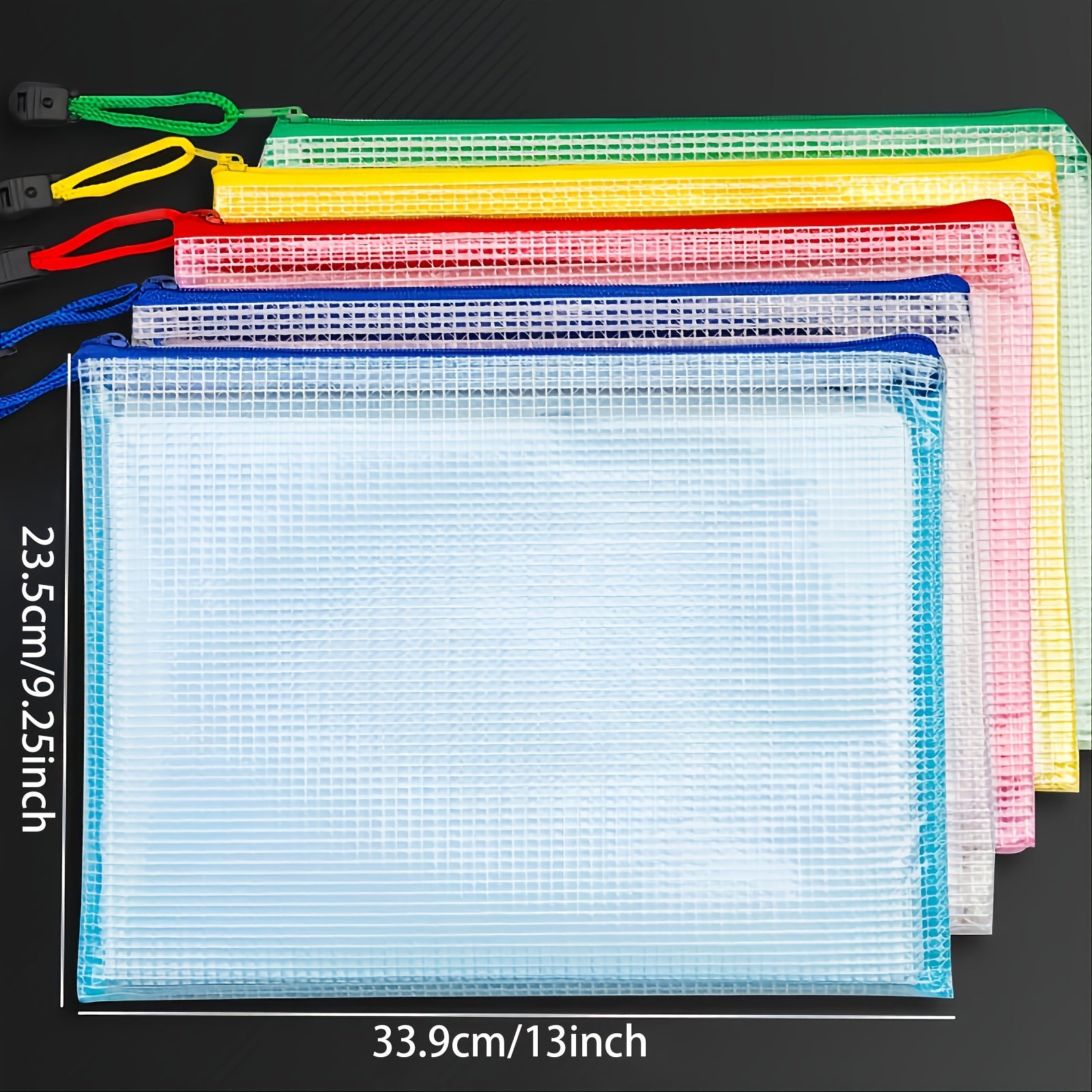 5pcs Plastic Mesh Zipper Pouch Waterproof Document Folders Bag - A4 Size