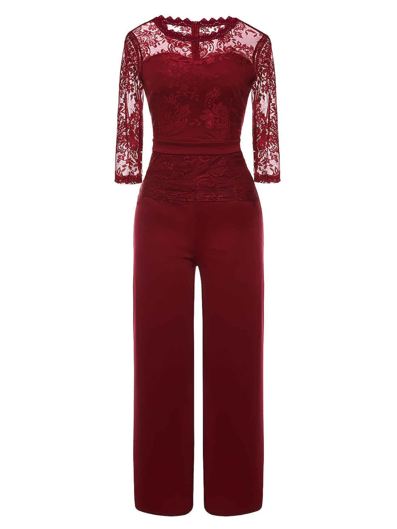 Half Sleeve Wide Leg Lace Stitching Jumpsuit Women's Clothing