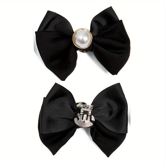 2pcs Faux Pearl Bowknot Shoe Clips For Wedding High Heels