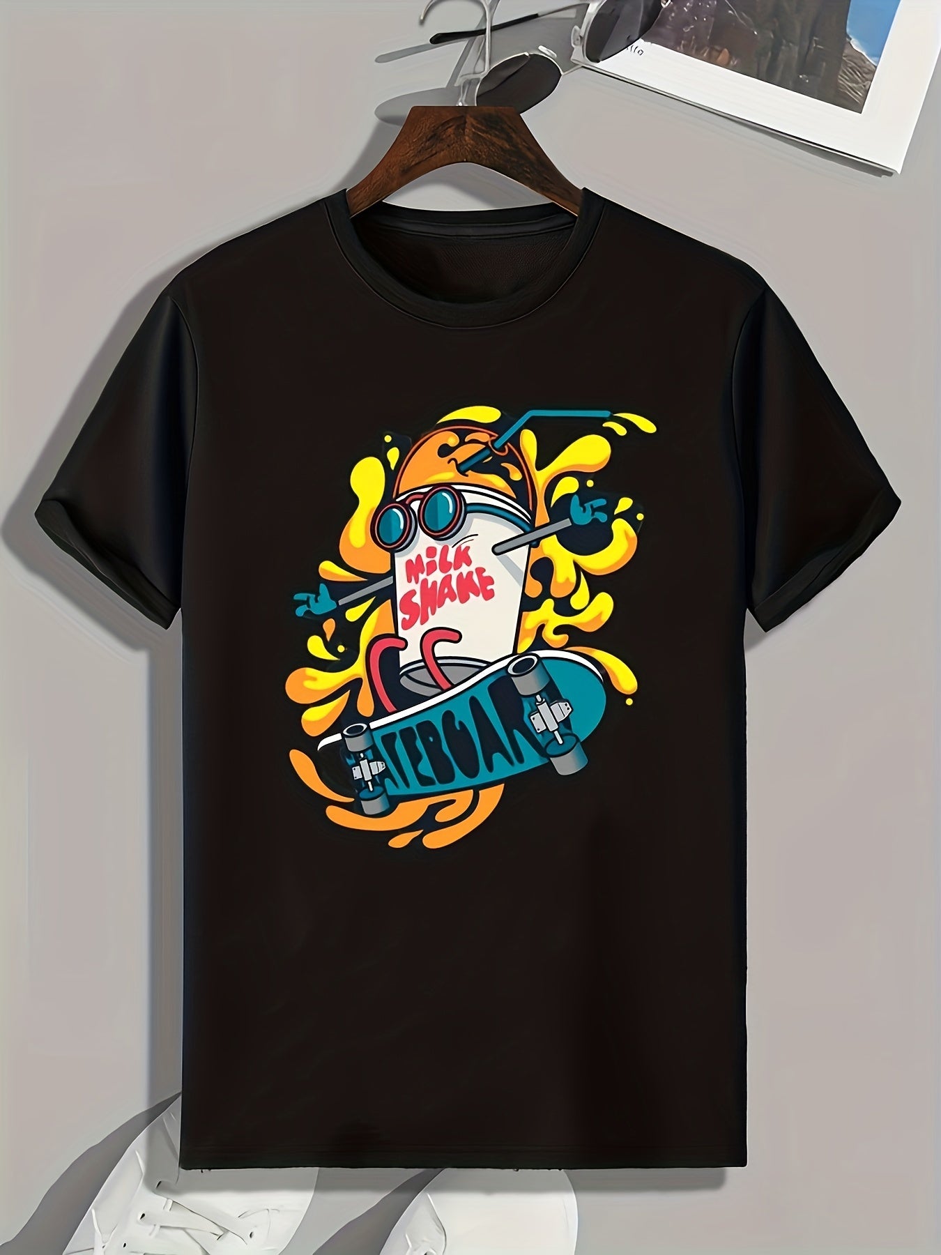 Skateboard And Drink Print Men's Graphic T shirt Casual Summer Tee