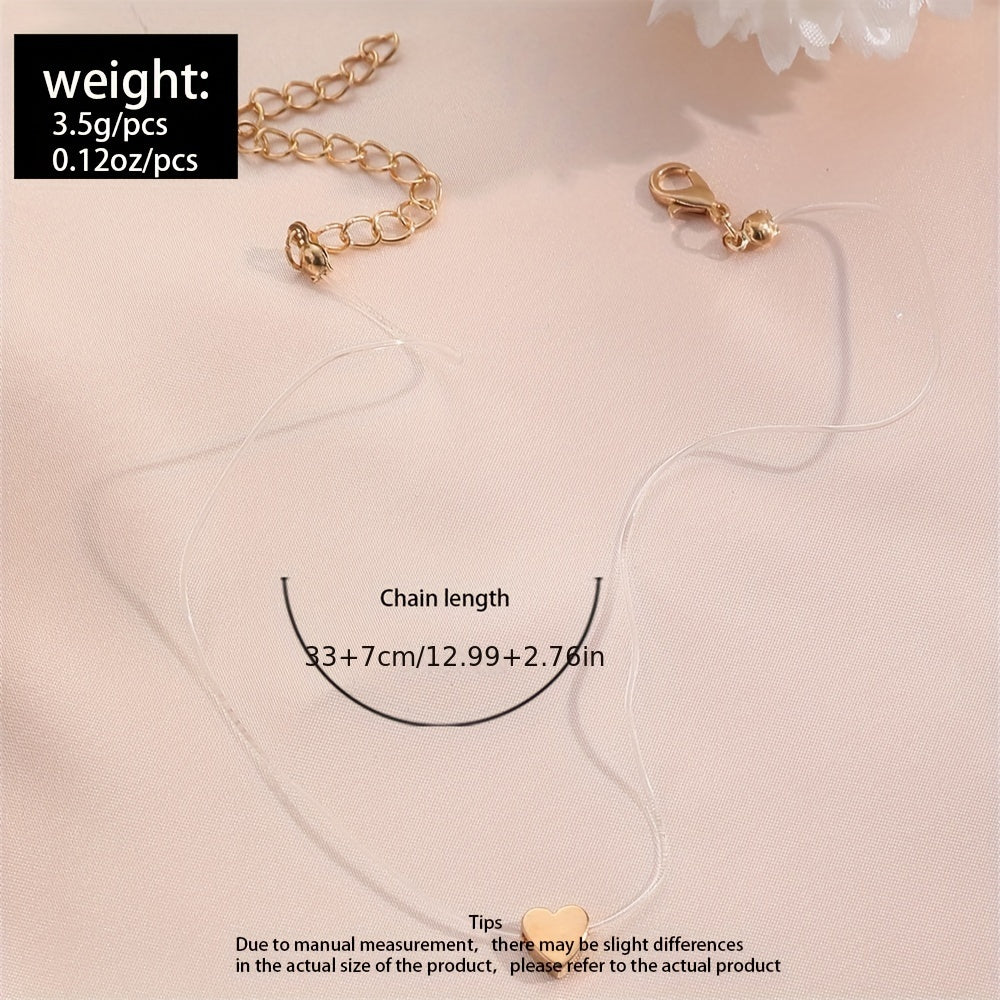 Heart Pendant Necklace with Transparent Fishing Line