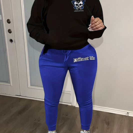  Goth Outfits Skull & Slogan Print Hoodie & Jogger Set