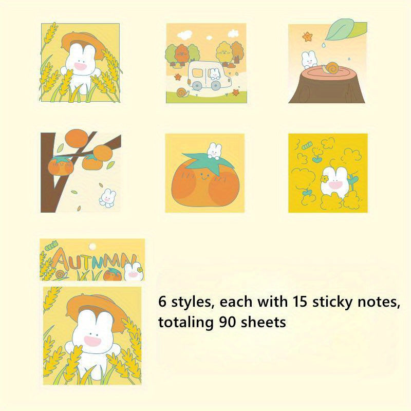 90pcs Rabbit Sticky Notes Student Square Small Sticky...