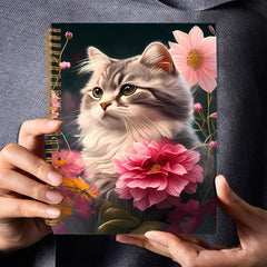 Charming Cat & Pink Flowers Notebook - 50 Pages