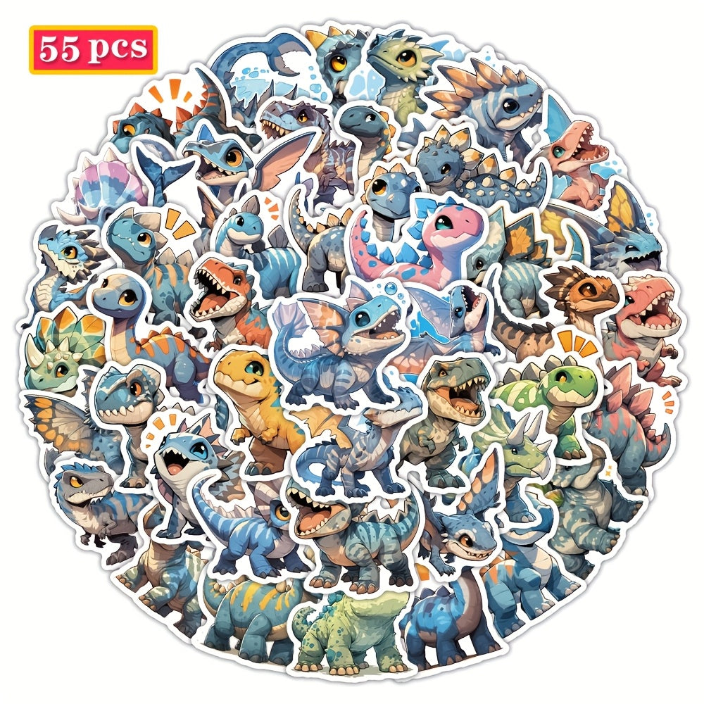 55pcs Dinosaur Stickers Reusable Vinyl Decals for Water Bottles Notebooks Phone