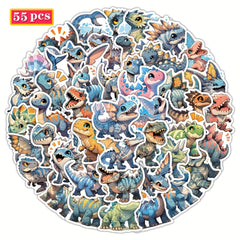 55pcs Dinosaur Stickers Reusable Vinyl Decals for Water Bottles Notebooks Phone