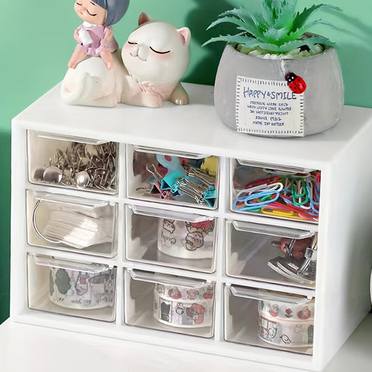 Plastic Desktop Drawer Organizer With 9 Cubes Storage Box Waterproof