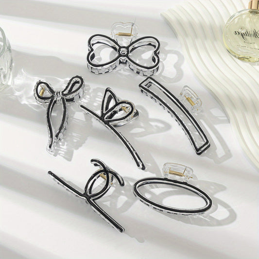 6pcs Colorful Hair Claw Clip Bow Shaped Nonslip Ponytail Holder Hair Accessories
