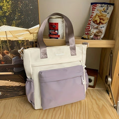 Colorblock Shoulder Bag Lightweight Nylon Preppy Bag For School