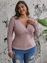  Solid Ribbed Long Sleeve Knit Top