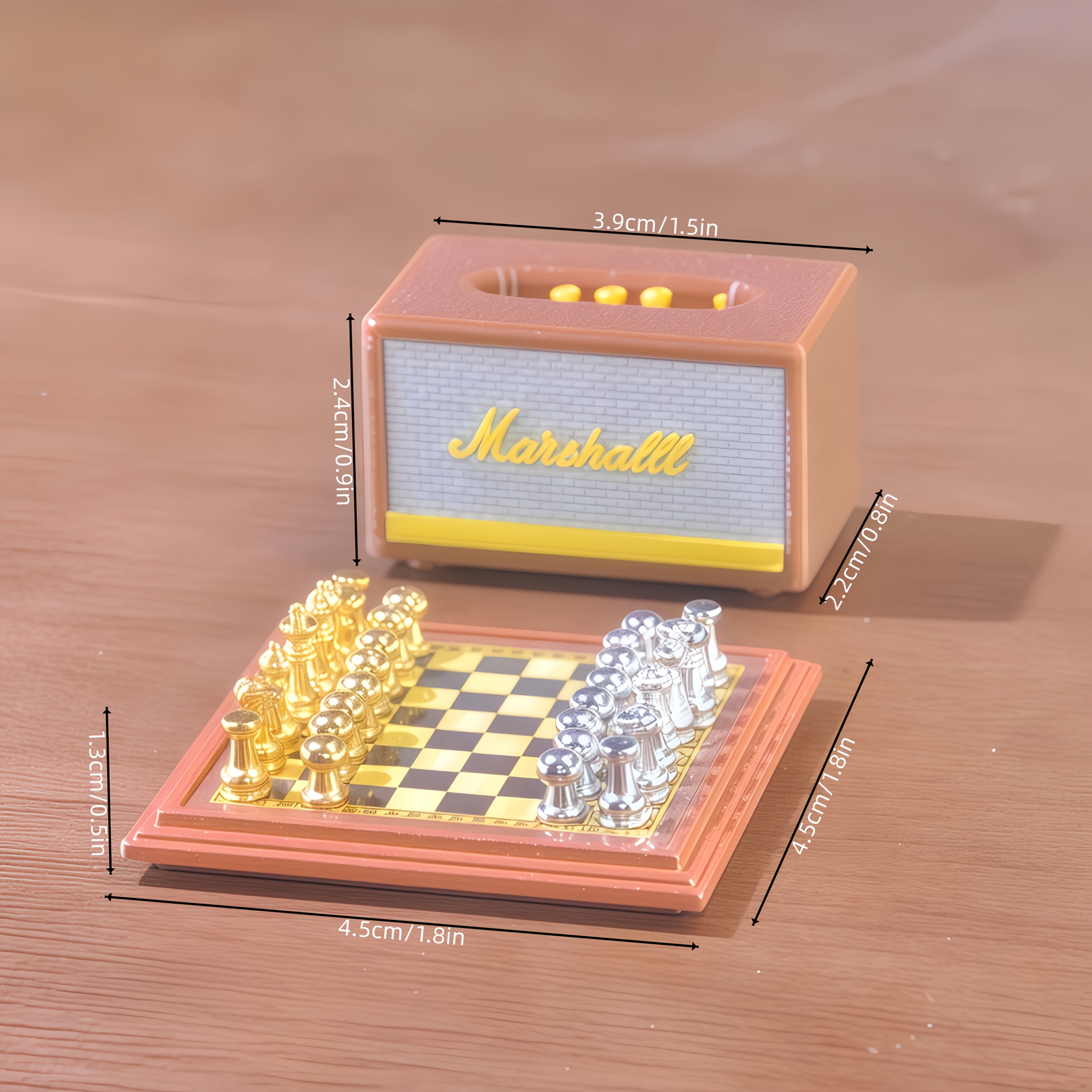 Mini Retro Speaker & Magnetic Chess Set 1/6 Scale - Gift & Dollhouse Accessory