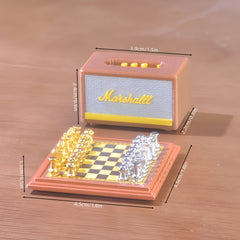 Mini Retro Speaker & Magnetic Chess Set 1/6 Scale - Gift & Dollhouse Accessory