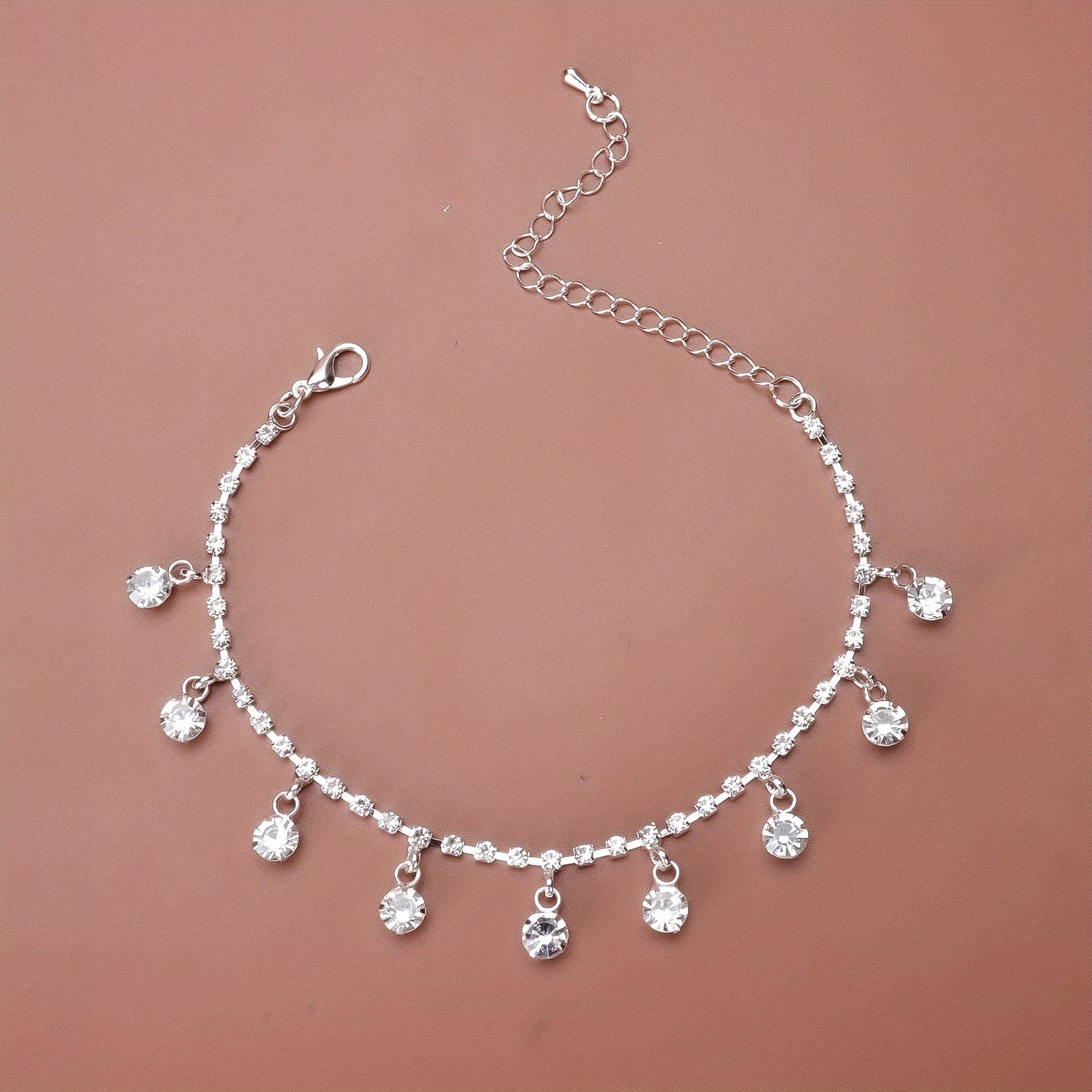 Sparkling Rhinestone Beach Dance Anklet Silver Plated Jewelry