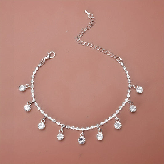 Sparkling Rhinestone Beach Dance Anklet Silver Plated Jewelry