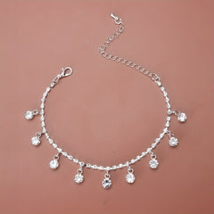 Sparkling Rhinestone Beach Dance Anklet Silver Plated Jewelry