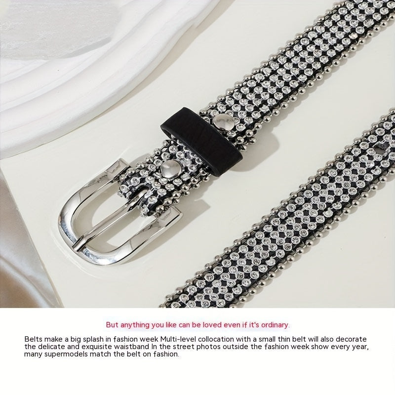 Rhinestone PU Belt Hip Hop Thin Belt Jeans Pants Belt Skirt Girdle