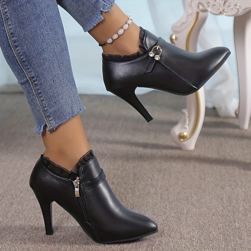 Women's Lace Stiletto Ankle Boots Pointed Toe High Heels