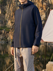 Men's Soft Shell Jacket with Zipper Pockets & Hood