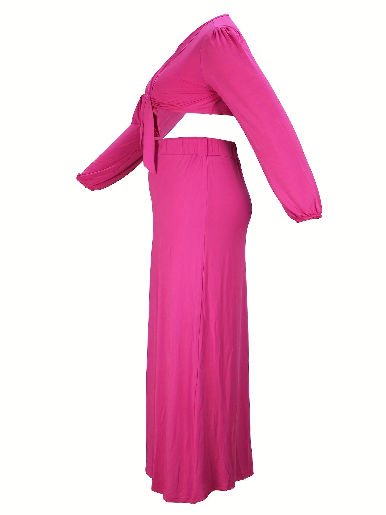  Long Sleeve Knot Crop Top & Maxi Skirt Set